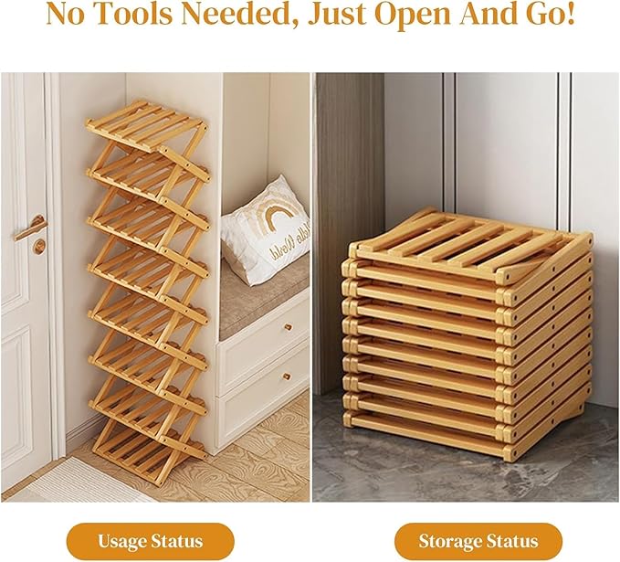 YYW Bamboo Shoe Rack for Entryway,Installation-Free and Foldable Vertical Shoe Storage Organizer,Free Standing Shoe Racks Shelf Closet Shoe Organizer for Living Room (Nature-7 Layers)