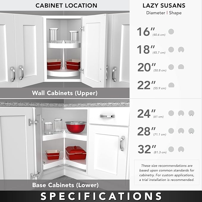 Rev-A-Shelf 2 Tier Pie-Cut Lazy Susan for Corner Base Cabinets, Plastic, 28" Double Shelf Swivel Kitchen Spice/Can Organizer, Almond, 6942-28-15-52
