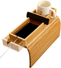 Bamboo Couch Arm Tray with Detachable Cup Holder, 2 in 1 Foldable Anti-Falling Design for Cups, Snacks, Remote, Cellphone