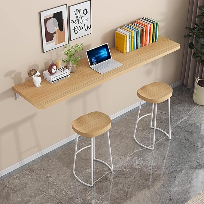 Wall Mounted Folding Wood Table, Folding Table with Heavy Duty Metal for Laundry Collapsible Shelf Brackets, Wall Mounted Desk Fold Down for Small Spaces Black 80 * 40cm/31.5”*15.7”