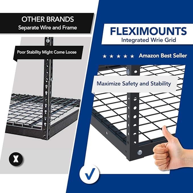 FLEXIMOUNTS 2x8 Garage Storage Rack, Adjustable Overhead Storage Organization System, Heavy Duty Metal Ceiling Rack, 400lbs Weight Capacity, Black, Classic Series