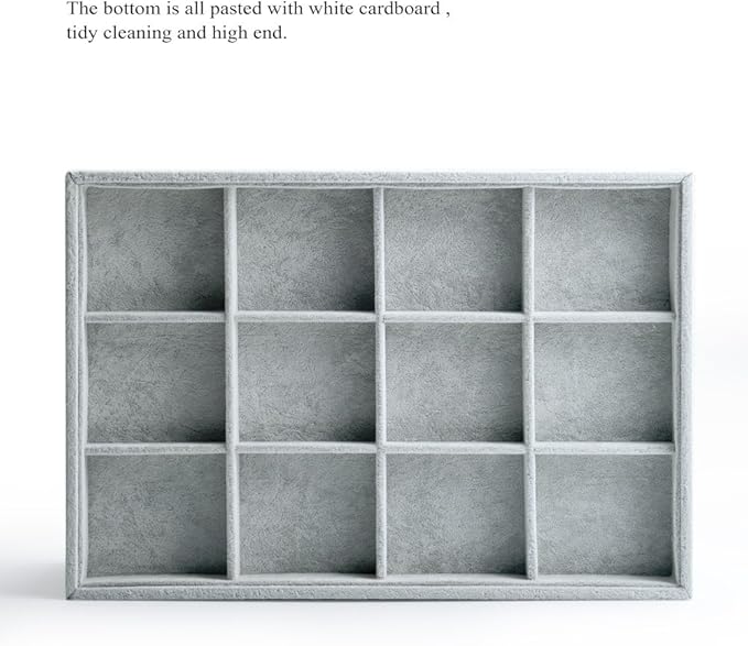 Oirlv Velvet Stackable Jewelry Display Trays 12 Grids Rings Earrings Bracelet Organizer Storage Tray(13.8"x1.29"x9.4")