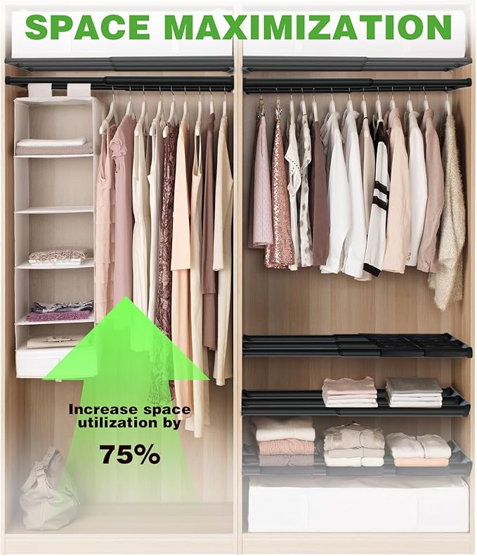 Expandable Closet Shelf, 16-24 Inches Metal Closet Rod Organizers and Storage Shelves Space Saving DIY Divider Separator for Cabinet Wardrobe