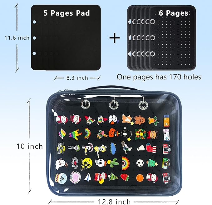 6-Page Enamel Pin Display Bag - Organize Collectibles, Brooches, Medals & More (6 Black Pages + 5 Spacers)