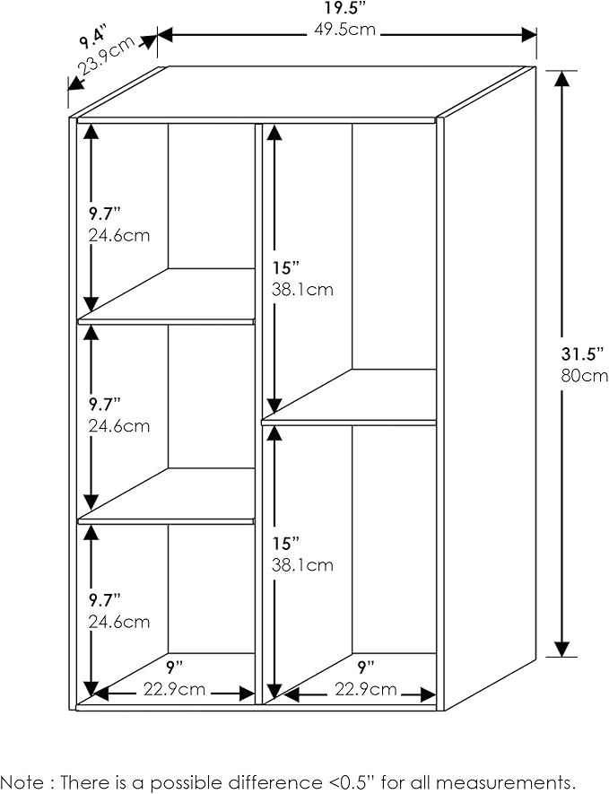 Furinno LUDER Book Shelf, 5-Cube Bookshelf, Reversible Bookcase, 9.4 x 19.5 x 31.5, for Living Room, Bedroom, Home Office, White/Green