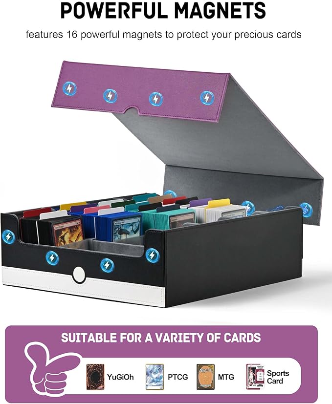 ZLCA Card Storage Box Holds 3200+, Deck Storage Case with 4 Stoppers, Card Organizer for TCG MTG PTCG(Purple& White)