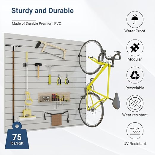 Slatwall Panel 4 FT x 4 FT, Interlocking Slat Wall Paneling, Wall Mounted PVC Wallpanel, Suitable for Garage Storage and Organizer, Slatwall Board, Shelves - Grey