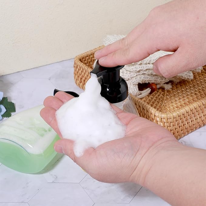 12 Pack Foam Soap Dispenser, 8oz/250ml Refillable Pump Bottle Dispenser Clear Foaming Hand Soap Dispensers Transparent Press Liquid Dish Dishwashing Detergent Containers for Bathroom Kitchen Washstand