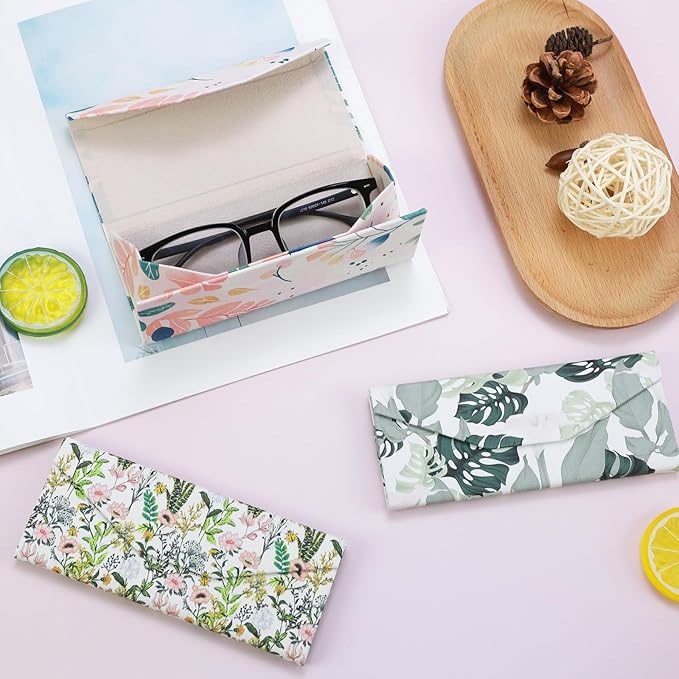 Foldable Glasses Case, Magnetic PU Leahter Sunglasses Case, Cute Hard Shell Folding Eyeglass Cases for Women Kids