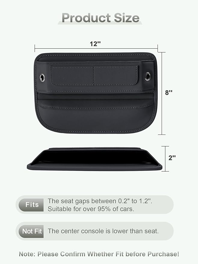 Universal Fit Premium Leather Car Seat Gap Filler Organizer, Center Console Organizer with Card Slots for Car Suv Truck (Black, 2 Pack)