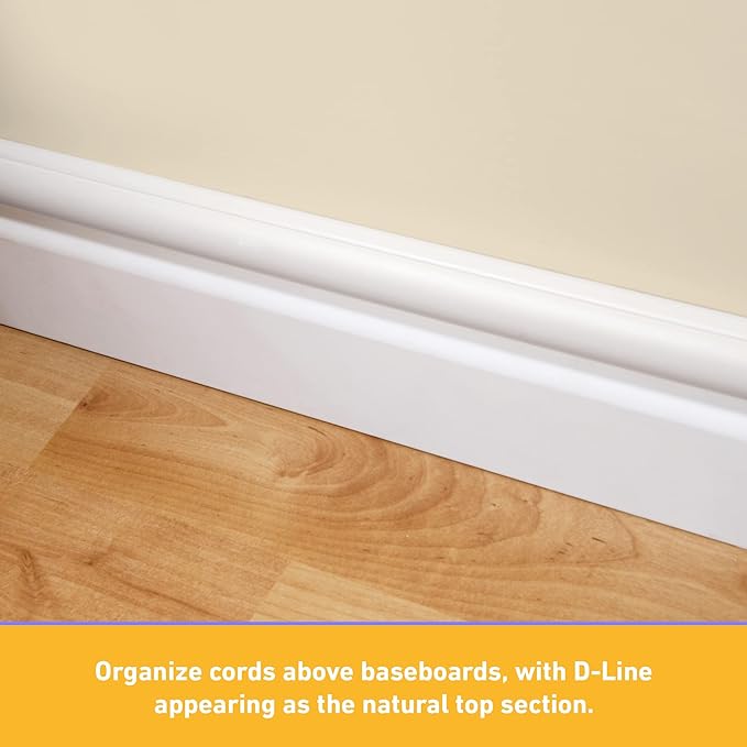 D-Line Medium Cord Cover Kit, 30ft Self-Adhesive Wire Hider, Half Round Cord Covers, Paintable Cable Management - 6X 5ft Channels and 10 Accessories