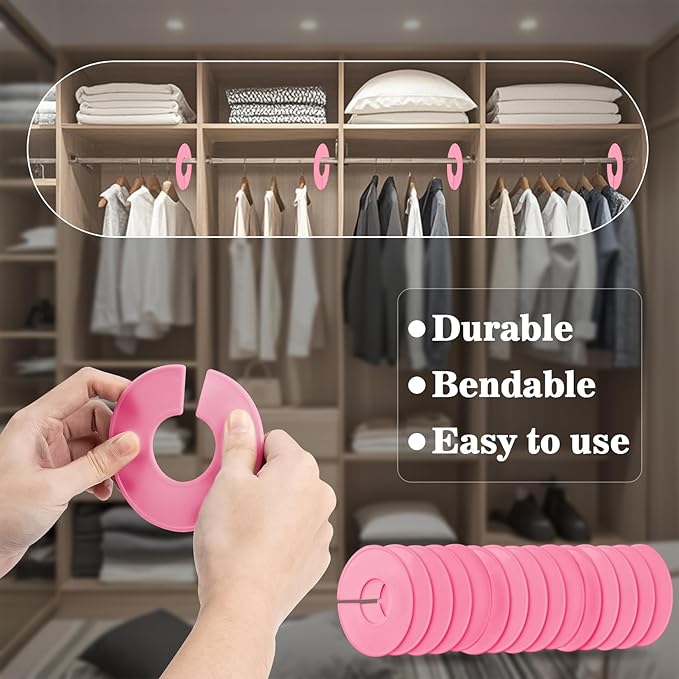 Sukh Closet Dividers 30pcs - Plastic Clothes Organizer Shelf Tags Labels for Clothing Rack Wardrobe Store Warehouse Nursery Must Haves Boutique Supplies Sturdy Durable Flexible No Burrs (Pink)