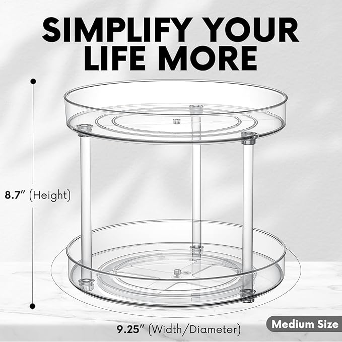 Clear Lazy Susan Turntable Organizer, Rotating Spice Rack Kitchen Pantry Organization and Storage, Medicine Cabinet Organizer, Cosmetic Makeup Organizer for Vanity, Perfume, Bathroom, Refrigerator