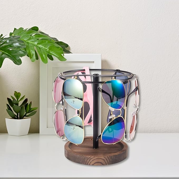 Sunglasses Organizer Wood Glasses Holder Stand, Metal Sunglass Storage Display Rack for 12Pairs Eyeglasses, Eyewear Organizer for Dresser Table Desk Countertop Bedroom
