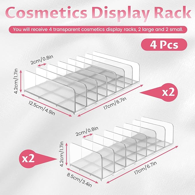 Diakey 4 Pack Eyeshadow Palette Makeup Organizer, 7-Section Acrylic Cosmetic Holder for Vanity, Drawer, Bathroom, Mail Sorter Business Card Holder Bill Money Divider, Clear