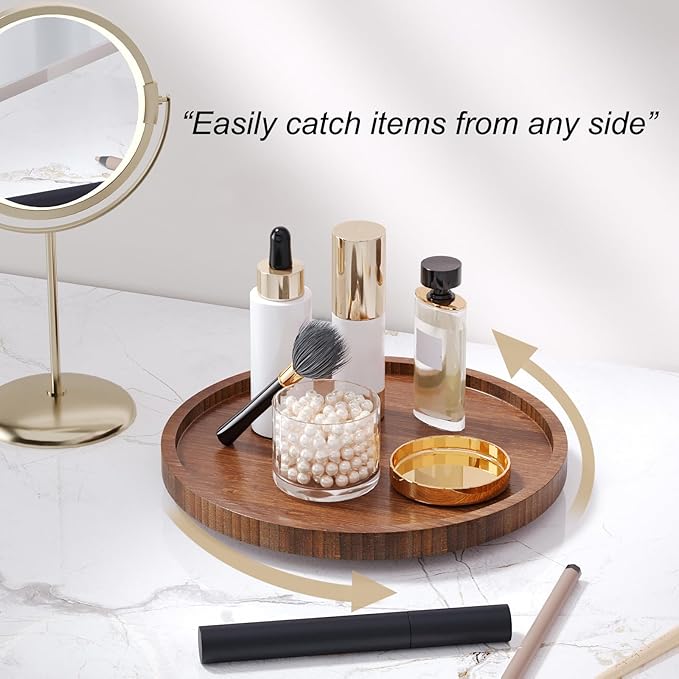 Lazy Susan Organizer for Kitchen,Bamboo Turntable for Cabinet,Pantry,Vanity,Small（Brown）