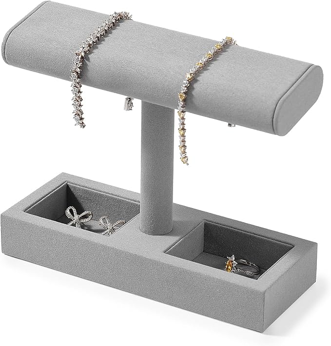 Oirlv Microfiber T-Bar Watch Display Stand Jewelry Display Props Jewelry Organizer Holder for Watch Bracelet Ring Earrings (Light Grey,Microfiber)