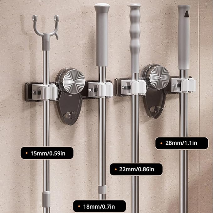 Broom Holder Mop Hanger Suction Cup Adjustable Organizers Space Saving Removable Wall Mount Rack for Bathroom Kitchen Garage Tool Holder