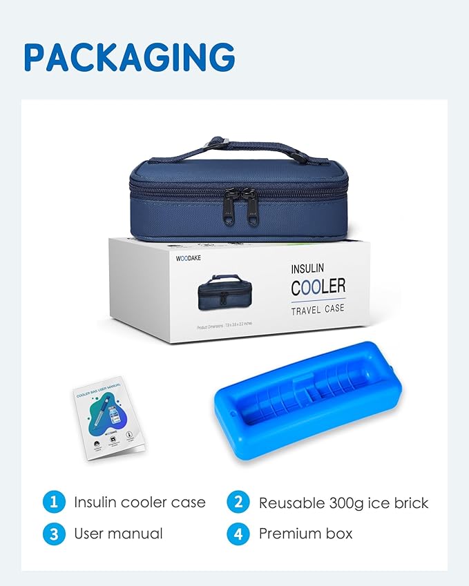 Insulin Vial Cooler Travel Case TSA Approved, 300g Reusable Ice Brick Insulin Pen Case Holds 2 Pens and 2 Vials, Long Lasting Medication Cooler for Travel Camping and Outdoor Activities (Blue)