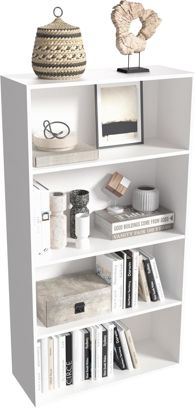 Wooden 4 Tier Book Shelf，4 Cube Storage Organizer, 44 Inch Versatile Cubes Shelf and Cubby Unit for Any Space (White, 4 Cube-W(23.6inch)