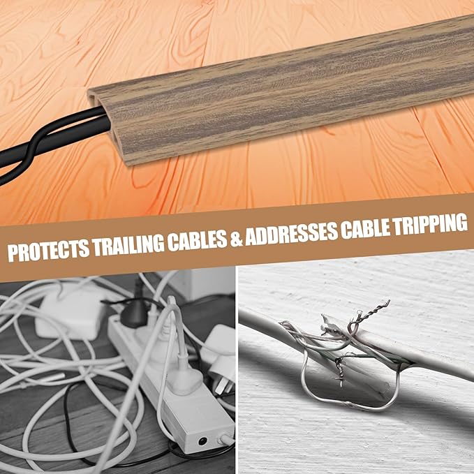 Floor Cord Cover Self Adhesive Cord Hider,3.3FT Cable Management, Extension Strip Protector for Wires, Prevent Cable Trips for Offices, Gyms, Exhibitions Cavity:0.39"(W) x0.27(H) Woodsmokedbrown