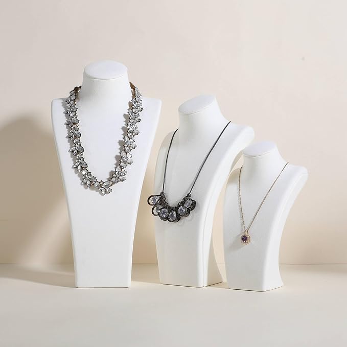 GemeShou White necklace storage organizer for sale, Velvet necklace holder stand, jewelry bust display stands, Jewelry Mannequin for Countertop, Showcase【White-Large height 12.4 inch】