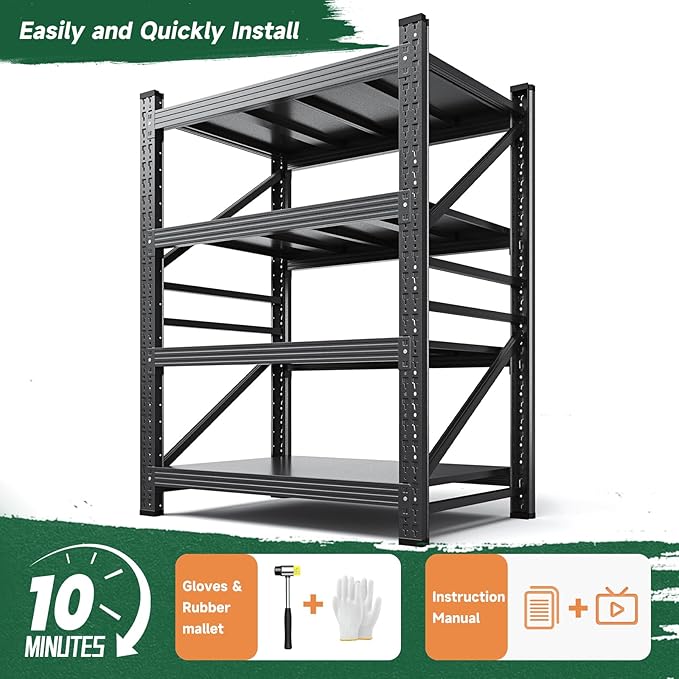 Letaya 2000LBS Storage Shelves Heavy Duty,60" H Garage Shelving Units, 4 Tier Adjustable Utility Rack Shelf,Large Metal Industrial Shelves,for Shop,Warehouse,Basement (40" W x 20" D x 60" H)