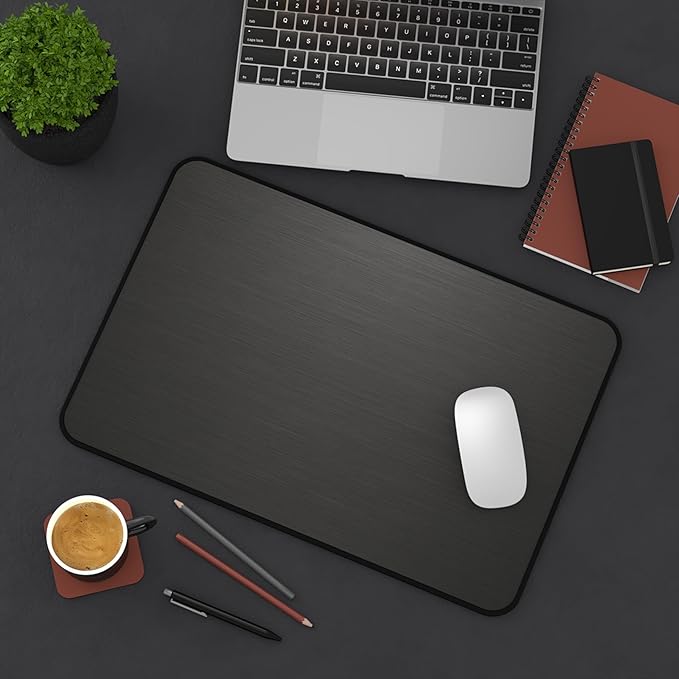 Brushed Metal Texture Desk Mat - Extended Mouse Pad & Desk Pad, Neoprene Surface, Non-Slip Rubber Base, Stitched Edges, Desk Protector for Keyboard & Mouse (Black, 12x18)