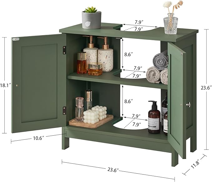 TEENFON Pedestal Sink Storage Cabinet, Under Sink Cabinet with 2 Doors & Shelf, Under Bathroom Sink Cabinet, Pedestal Sink Storage for Bathroom, Green