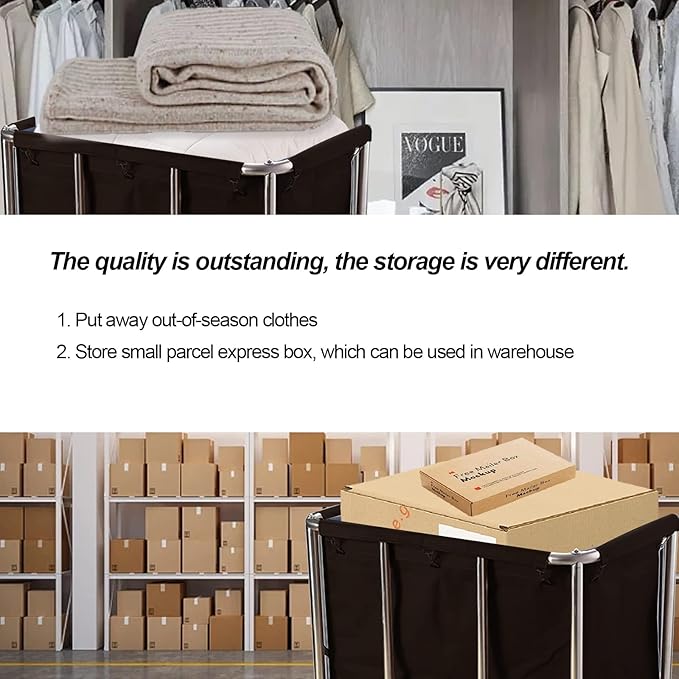 Commercial Laundry Cart with Wheels Industrial 12 Bushel Hamper Sorters Large Waterproof Laundry Basket Heavy Duty for Home Organizer and Storage
