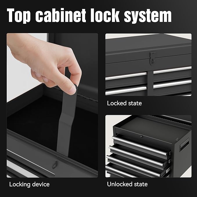 5-Drawer Rolling Tool Storage Chest Cabinet with Detachable Top Tool Box, Liner, Universal Lockable Wheels,37.6"x 20.7"x 11" Expandable, Locking Mechanism, Metal Tool Cart for Garage Workshop
