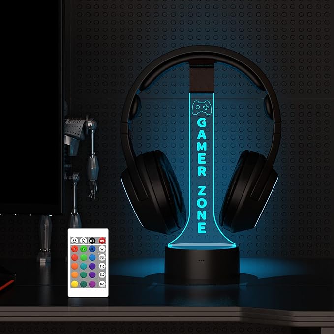YuanDian Light up Headphone Stand for Desk, Gaming Headset Holder RGB with 16 Color Lights for Game Room Decor, Cool Gamer Gifts for Men Boyfriend (Gamer Zone)