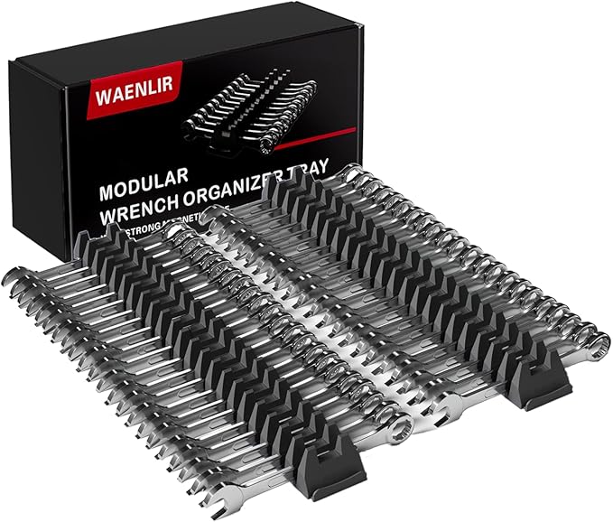 48PCS Magnetic Modular Wrench Organizer Set - Tool Drawer Storage Rack with Metric & SAE Labels, Wrench Holder with Magnet, Perfect Tool Gift for Men, father, boyfriend, DIYers & Mechanics (Black)