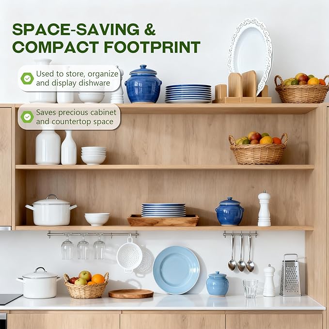 Bamboo Pot Lid Holder, Cutting Board Organizer Holder, Dish Plate Pot Lids Organizer Rack for Cabinet and Countertop