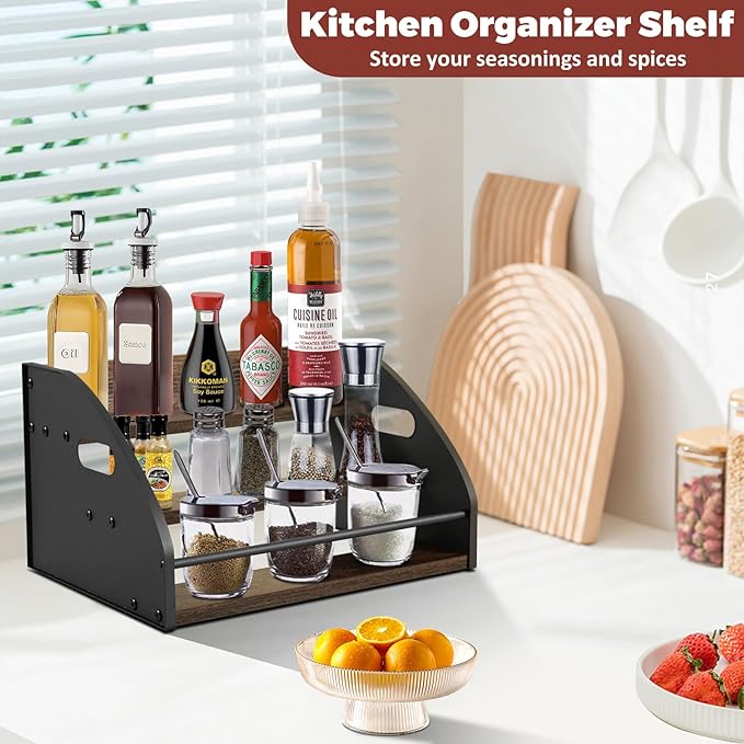 3-Tier Liquor Bottle Display Shelf, Exquisite Metal Design, Extra Large Bar Organizer for The Home Bar, Countertop Wine Rack with Smooth Handles, Retro Bar Shelf Stand for Whiskey, Spirits