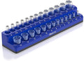 Olsa Tools Magnetic Socket Holder | 1/4-inch Drive | Metric | Blue | Holds 26 Sockets | Professional Quality Tools Organizer