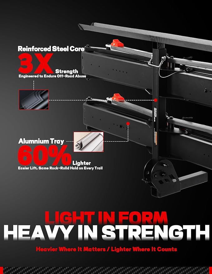 Young Ebike Rack & Brake Light Bundle, 2-Bike Hitch Mount Platform with Ramp, Fits Fat Tire up to 5", Foldable Carrier for Car SUV Truck RV, Waterproof LED Tail Light Kit, FMVSS108 Certified