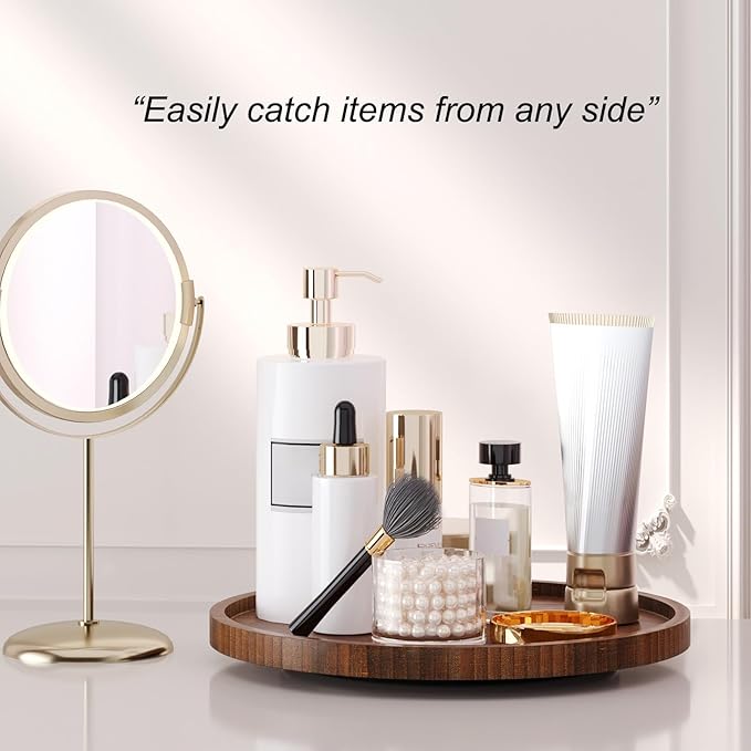 Lazy Susan Organizer for Kitchen,Bamboo Turntable for Cabinet,Pantry,Vanity,Middle（Brown）