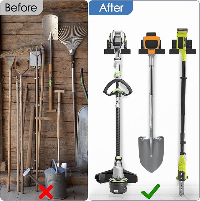 Heavy Duty Garage Organizer Wall Hanger, Weed Whackers Holder Wall Mounted, Shed Organizer Trimmer Rack for Grass, Garage, Garden Tools Storage, 2 Packs