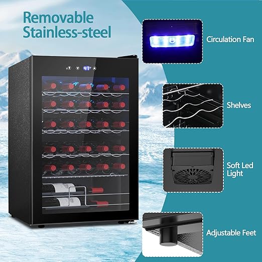 COWSAR 37 Bottle Wine Fridge, Freestanding Commercial Beverage Refrigerator with Smart Temp Control, 4.45 Cu.Ft Mini Fridge Wine Cooler with Child Lock& Wavy Wire Shelves for Kitchen Bar, Black