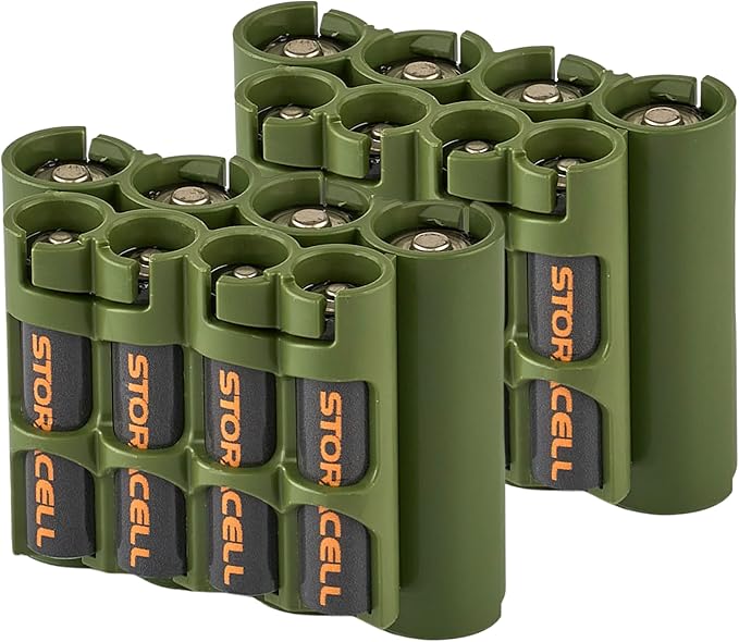 Storacell AA + AAA Combo Battery Storage Caddy and Dispenser (Pack of 2), Military Green, Holds 4 AA + 4 AAA Batteries (Not Included), Durable & Compact, The Original Battery Caddy, Made in USA
