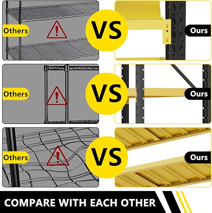 5000lbs78.74,Storage Shelves Garage Metal Shelving Heavy Duty Garage Shelves Adjustable Storage Shelves for Industrial, Factory,41" W X 19.6" D X 78.74" H (Yellow and Black, W78.7*D23.6*H78.7)