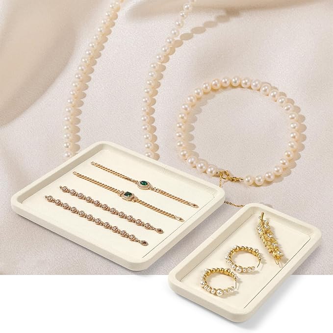 Microfiber Jewelry Display Flat Tray for Rings Earrings Necklace Bracelet, Jewelry Photograph Display Catchall Organizer Tray Dish(M,Beige)