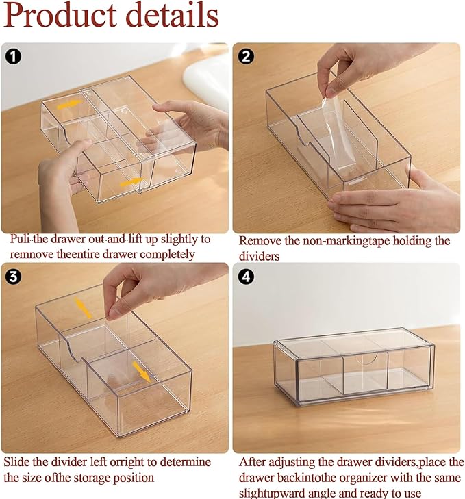 Hair Accessories Organizer for Girls, Clear Acrylic Hair Tie Organizer, or Headband, bows，Cute Small Stackable Storage Drawer Container Caddy Box for Bathroom Vanity Countertop 2PCS
