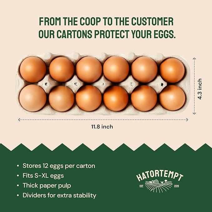 Hatortempt Reusable Paper Pulp Egg Cartons - 48-Pack, 12-Count - Pre-Printed Cartons for Date Labeling - Versatile Egg Baskets for Market & Home - Biodegradable Bulk Packs for Easy Transport