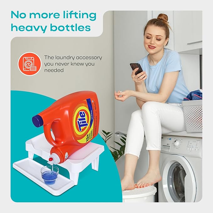 TidyFriend Detergent Holder Shelf for Laundry Room - Holds 2 Liquid Soap Dispenser, Laundry Soap Station Organizer, Detergent Stand with Drip Catcher Drip Tray Storage Organization (White)