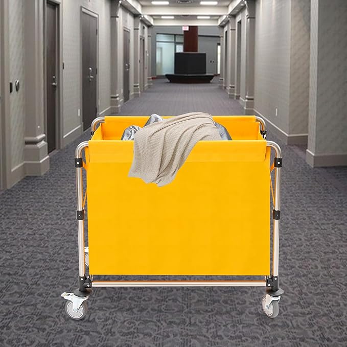 Commercial Laundry Cart with Wheels,Folding Laundry Hamper Cart,Heavy Duty Rolling Laundry Basket with Large Capacity,Laundry Sorter Trolley for Home Hotel Apartment (Yellow, 34.25 * 20.47 * 30.7in)