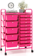 Giantex 15 Drawers Rolling Cart, Classroom Organizers, Storage Cart with Wheels, for Teacher Office Home School Supplies Tool Craft Art Paper