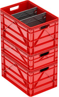 SIDIO CRATE Basic Pack - Two Full Size and One Half Size SidioCrate, Stackable Outdoor Organizer Storage Bins with Dividers - Red