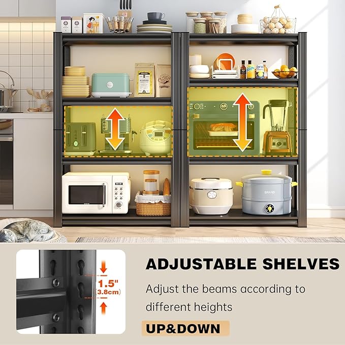 Garage Storage Shelves,5 Tier Shelving Unit, 40 inch Wide, 18” Deep, 78” Tall Organizer Metal Shelf for Basement/Laundry/Pantry Heavy Duty, Adjustable,Easy to Install (4Tier-39"WX18"DX63"H)